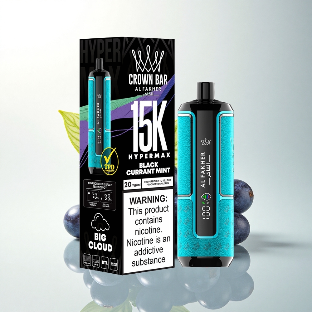 Al Fakher Crown Bar 15K Hypermax Fekete ribizli menta Type-C