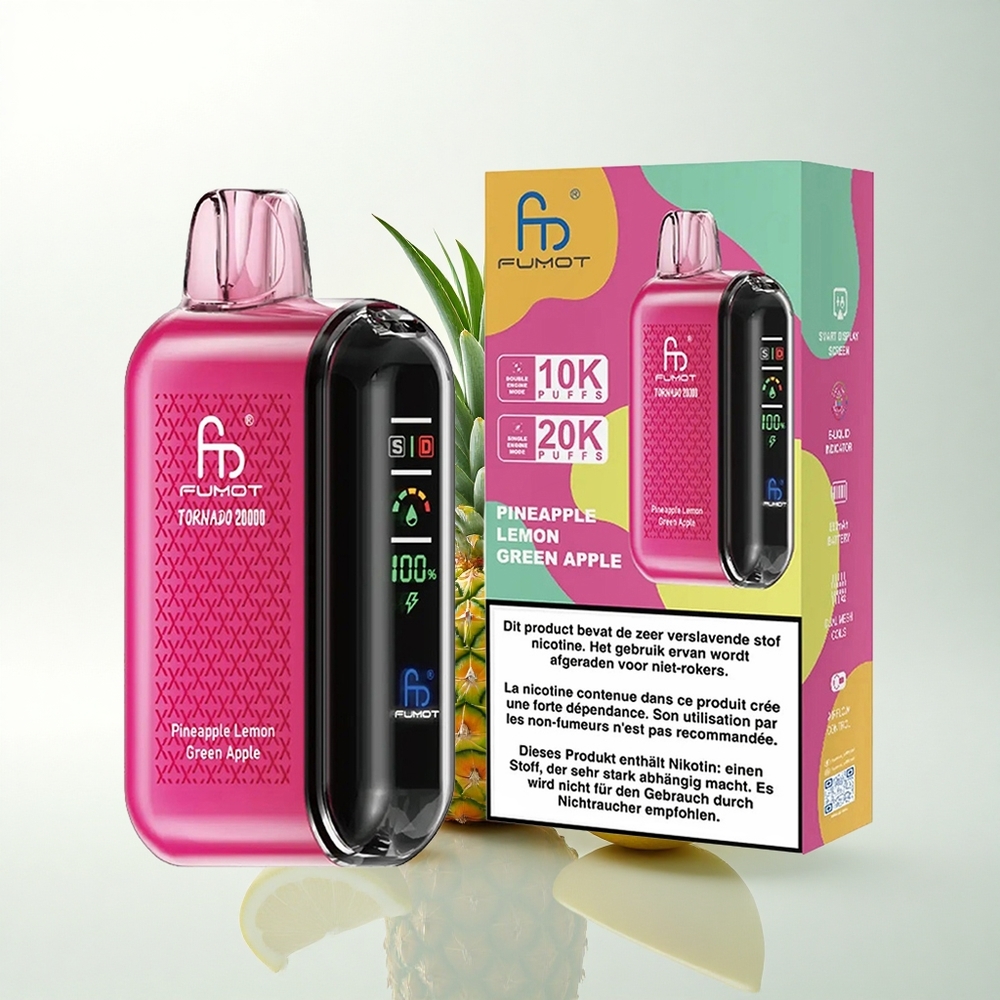 Fumot Tornado 20000 Puffs Ananász Citrom Zöldalma Dual Mesh Coil Smart Display