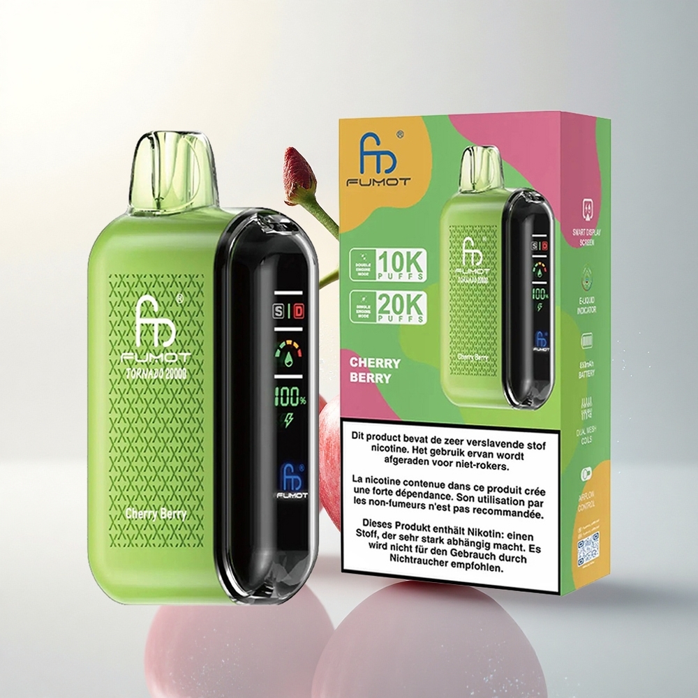 Fumot Tornado 20000 Puffs Cseresznye Bogyó Dupla Háló Intelligens Kijelző