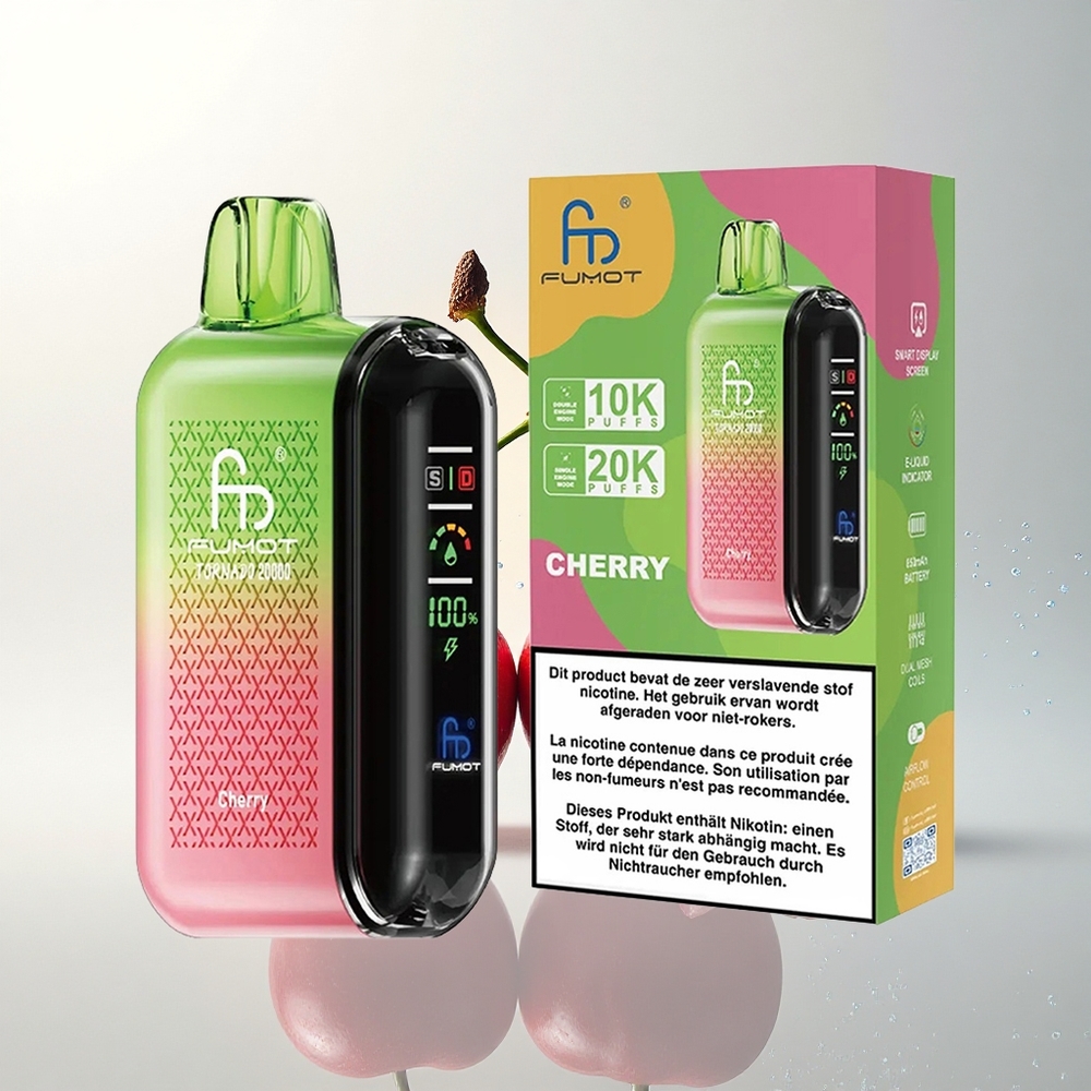 Fumot Tornado 20000 Puffs Cseresznye Kettős Háló Intelligens Kijelző