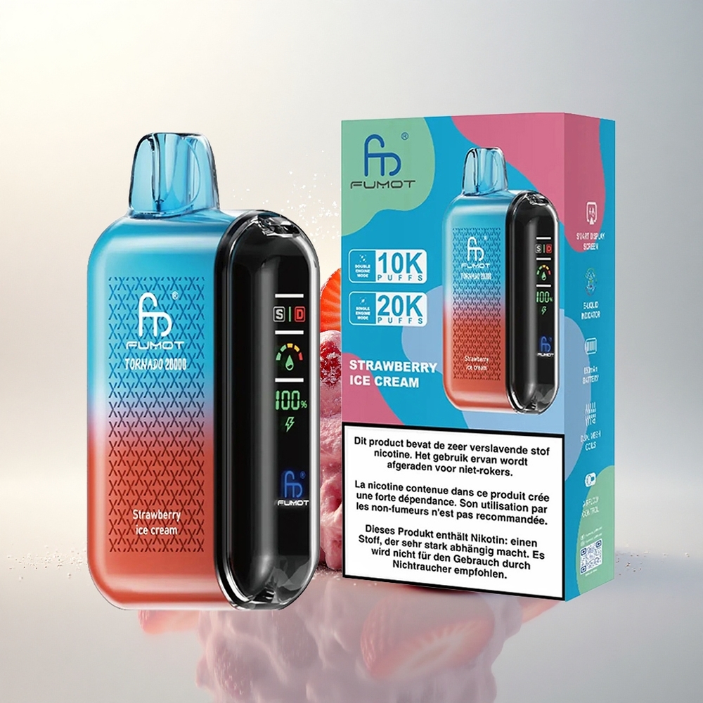 Fumot Tornado 20000 Puffs Eper Fagyasztott Kettős Hálós Coil Intelligens Kijelző