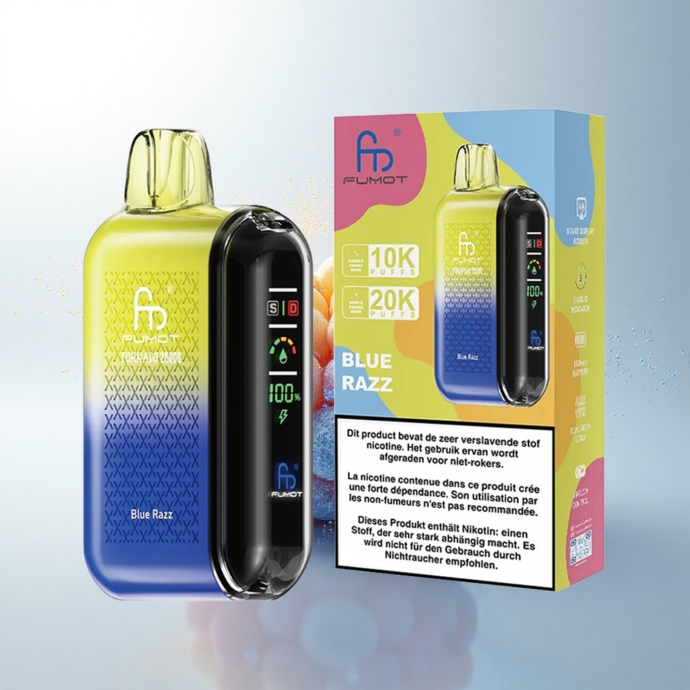Fumot Tornado 20000 Puffs Kék Málna Duplahálós Okos Kijelző