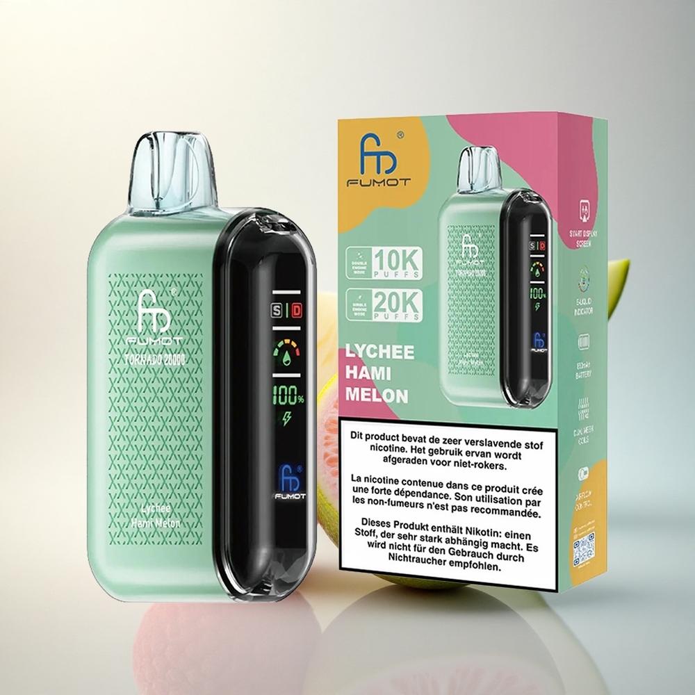 Fumot Tornado 20000 Puffs Licsi Hami Sárgadinnye Dupla Hálós Tekercs és Intelligens Kijelző