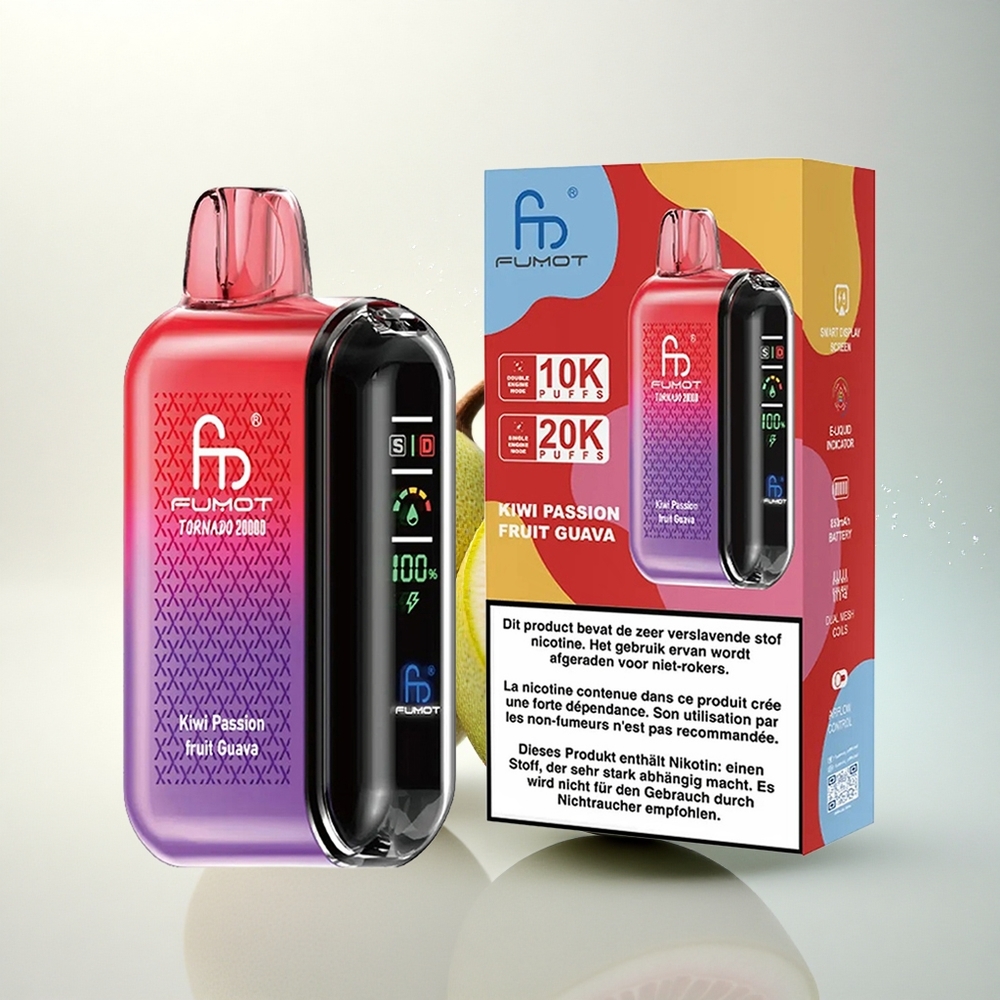Fumot Tornado 20000 Puffs Sárgadinnye Márkuja Guava Dupla Hálós Tekercs Intelligens Kijelző