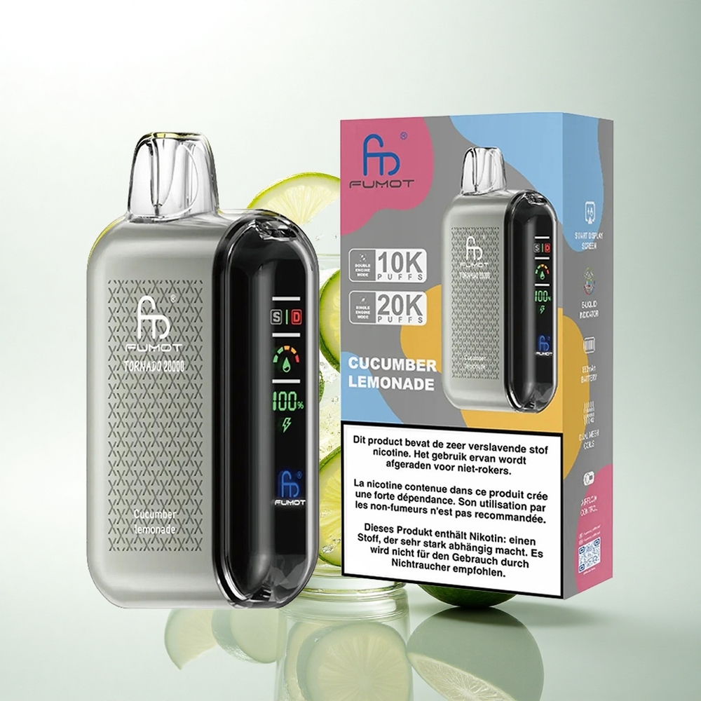 Fumot Tornado 20000 Puffs Uborka Limonádé Dupla Háló Intelligens Kijelző