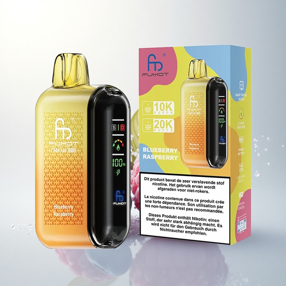Fumot Tornado 20000 Puffs Áfonya Málna Duális Háló Okos Kijelző