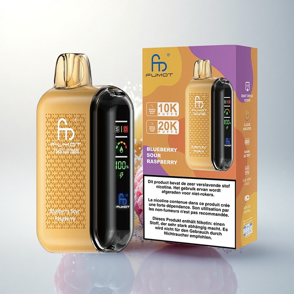 Fumot Tornado 20000 Puffs Áfonya Savanyú Málna Duplex Tekercs Okos Kijelző
