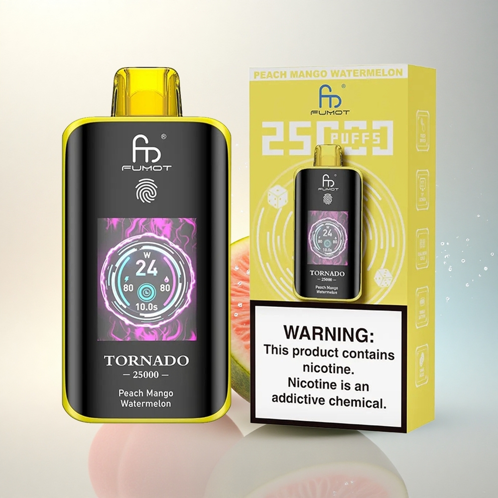Fumot Tornado 25000 Puffs Barack Mangó Görögdinnye HD Kijelző 700mAh Tölthető Akku