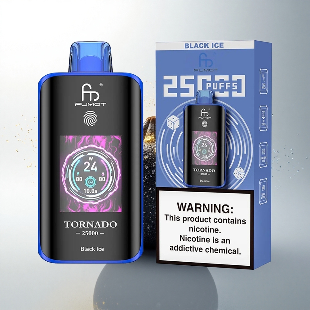 Fumot Tornado 25000 Puffs Fekete Jég HD Képernyős 700mAh Típus-C