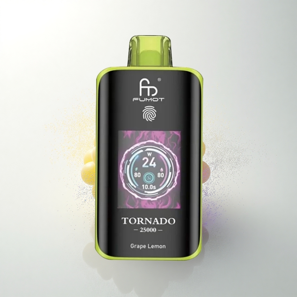 Fumot Tornado 25000 Puffs Szőlő Citrom HD Képernyős 700mAh Töltő 20ml Előre Töltött