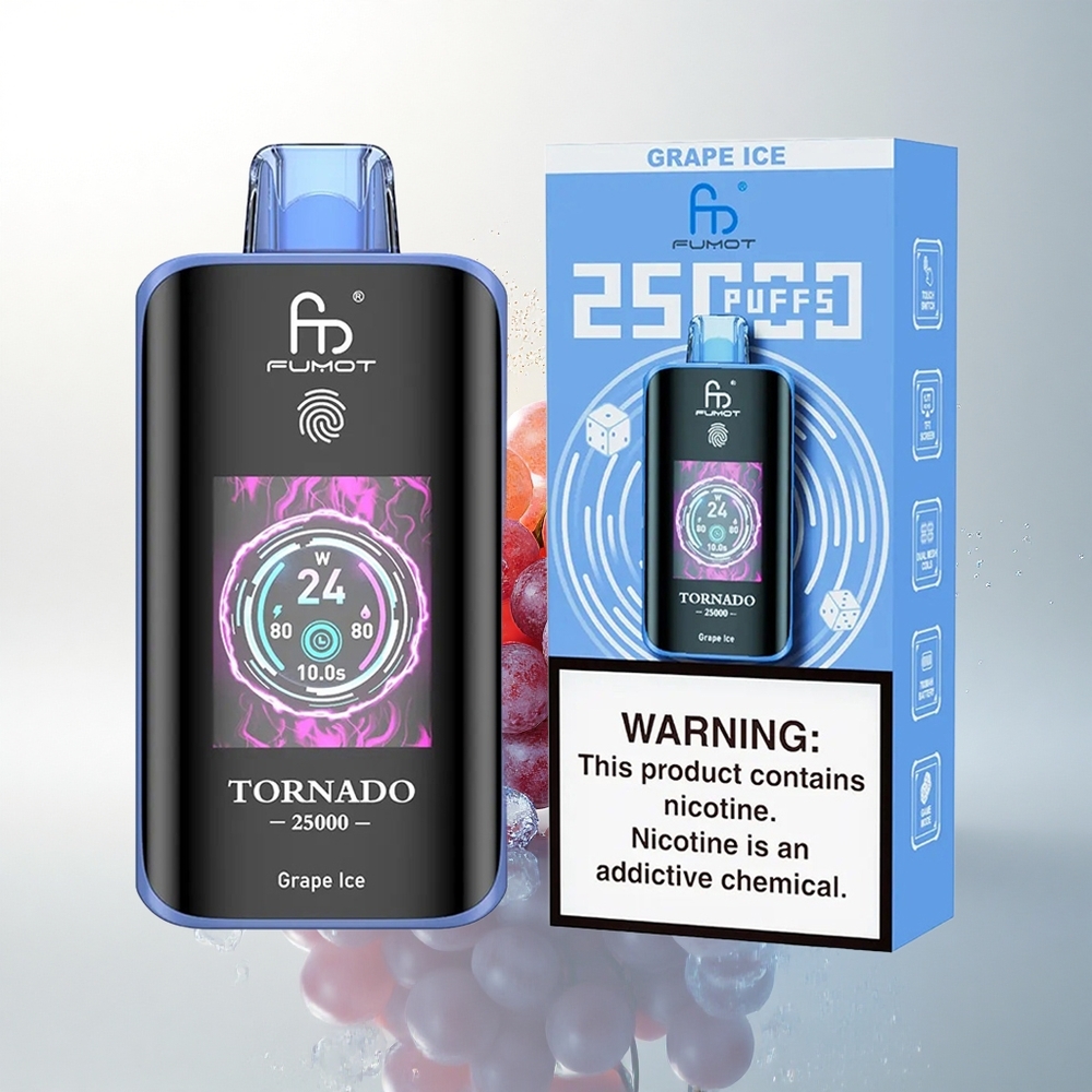 Fumot Tornado 25000 Puffs Szőlő Jég HD Képernyő 700mAh Tölthető