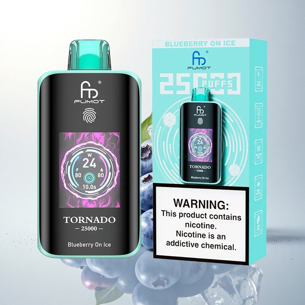 Fumot Tornado 25000 Puffs Áfonya Jégen HD Kijelző 20ml Töltet