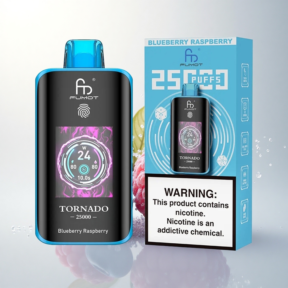 Fumot Tornado 25000 Puffs Áfonya Málna HD Képernyős 700mAh Típus-C