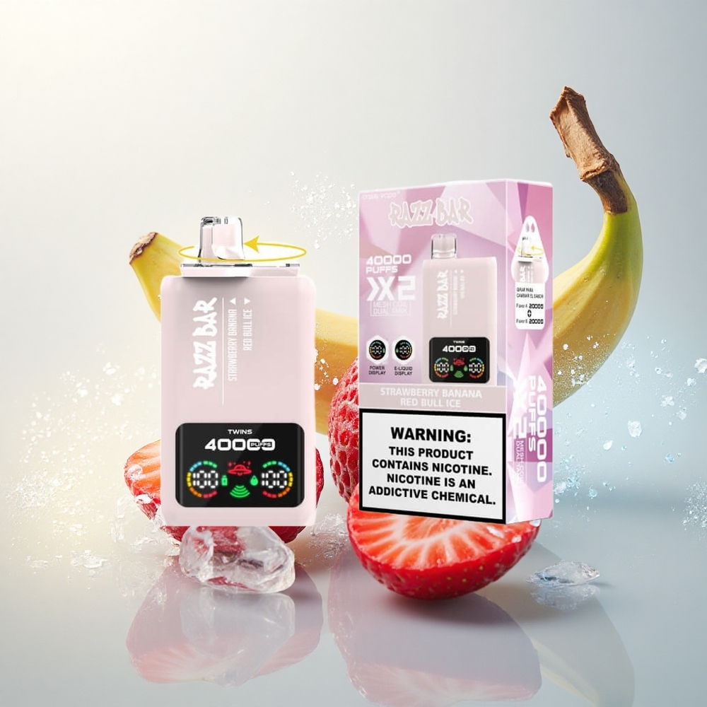 Razz Bar 40000 Puffs Eper Banán Vörös Bika Jég - Kettős Hálós Tekercs, Típus-C Port, Nikotin Tartalom