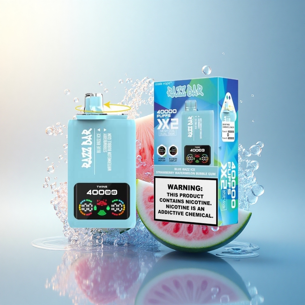 Razz Bar 40000 Puffs Kék Málna Jég-Epres Görögdinnye Buborék Rágó Képernyős Megjelenítésű 1.0Ohm