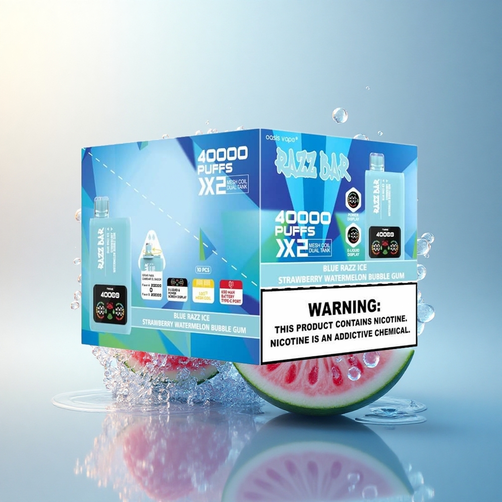 Razz Bar 40000 Puffs Kék Málna Jég-Epres Görögdinnye Buborék Rágó Képernyős Megjelenítésű 1.0Ohm