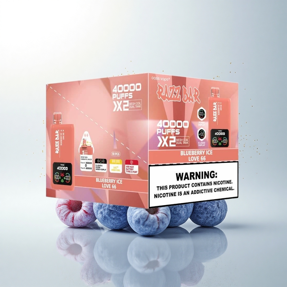 Razz Bar 40000 Puffs Áfonya Jég - Szerelem 66 Típus-C Port 5% Nikotin