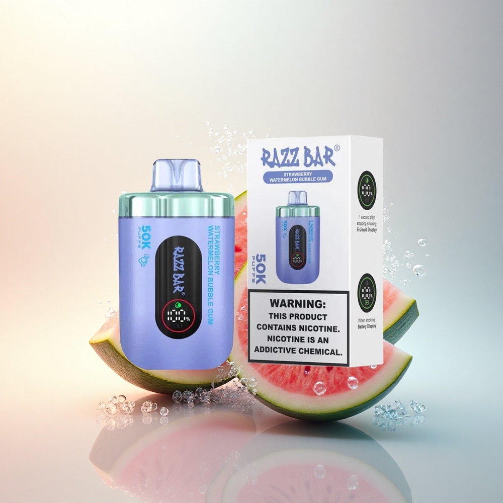 Razz Bar 50K Puffs Eper Görögdinnye Buborék Rágó (1.0 Ohm Hálószál, Típus-C Töltés, 2% Nikotin)