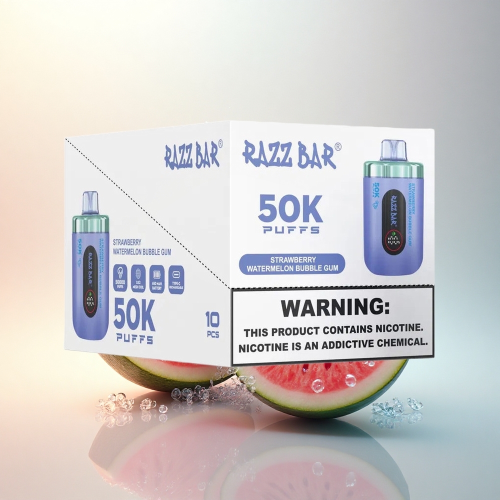 Razz Bar 50K Puffs Eper Görögdinnye Buborék Rágó (1.0 Ohm Hálószál, Típus-C Töltés, 2% Nikotin)