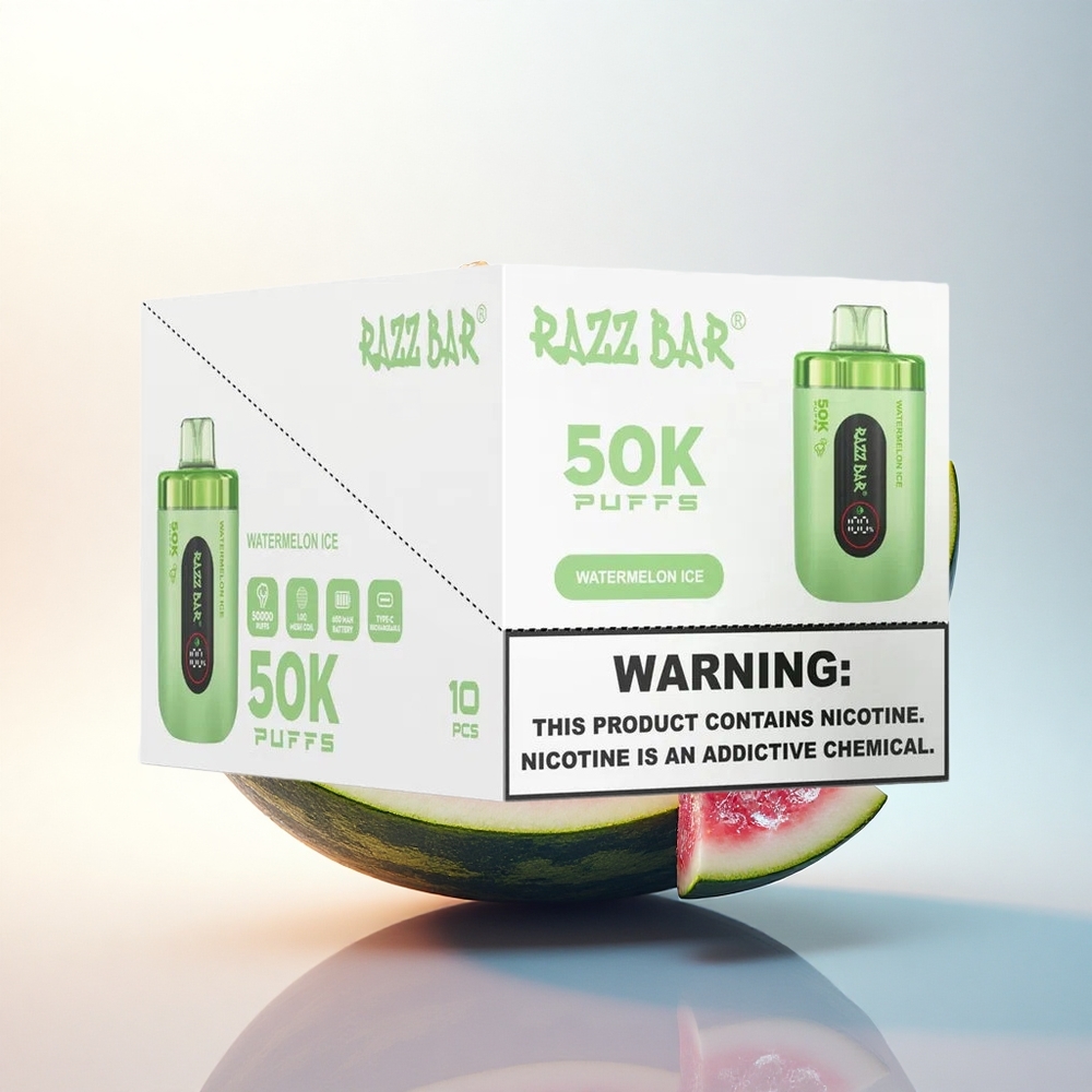 Razz Bar 50K Puffs Görögdinnye Jég 1.0 Ohm Mesh Coil 650mAh Type-C