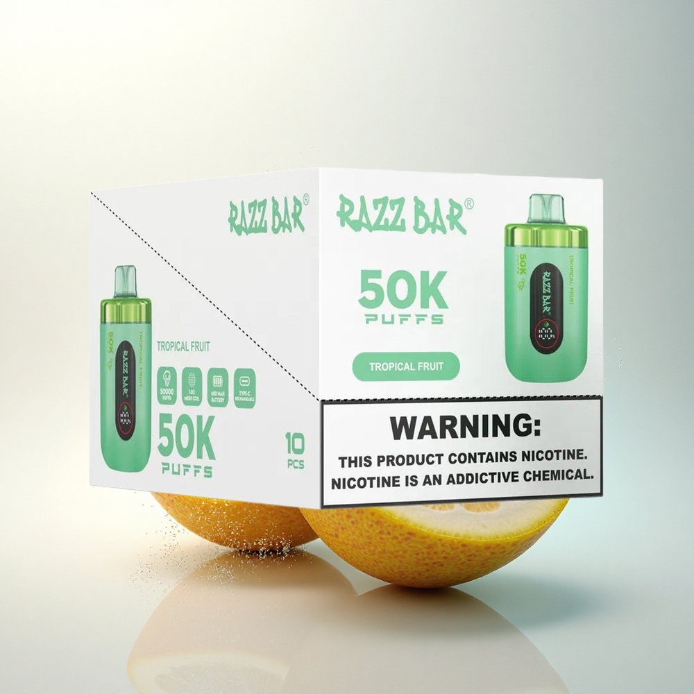 Razz Bar 50K Puffs Tropikus Gyümölcs 1.0 Ohm Mesh Coil 650 Mah